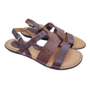 Boc Agda Brown Faux Leather Slingback Strappy Sandals Flats Women's Size 8